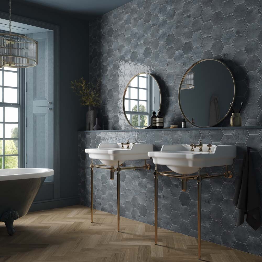 Hope Blue Hexagon Gloss Ceramic Wall Tiles 15x17.3cm
