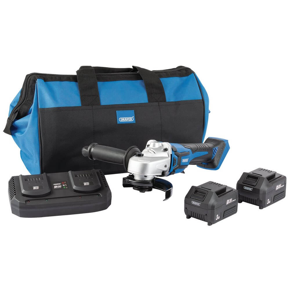 99734 D20 20V Brushless Grinder 115Mm 2 X 3.0Ah Batteries 1 X Twin Charger 1 X Bag each