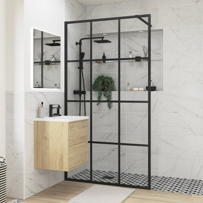 Wet Room Front Panel Framed Black 1000mm