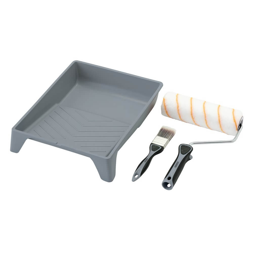 Draper Medium Pile Polyester Paint Roller And Brush Set With Soft Grip (4 Piece) Pk 1 20947