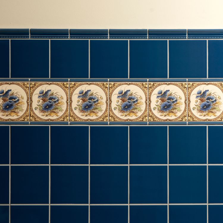 Original Style Artworks Blue Poppies Single Tile on County White