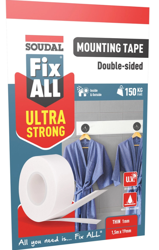 SOUDAL 155515 Fix ALL Ultra Strong Mounting Tape White 1.5mtr x 19mm