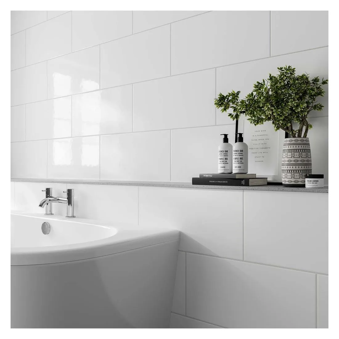 Flat Ceramic Gloss Wall Tile White 300 X 600Mm 1.44M2 Pk8