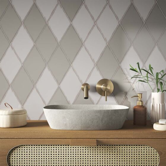 Vintage Rhomboid Taupe Ceramic Wall Tile 15x26cm