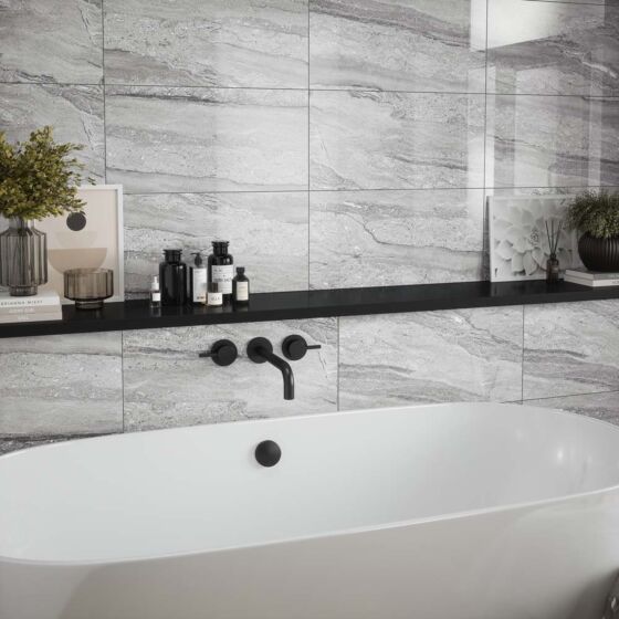 Laurent Grey Matt Ceramic Marble Effect Wall Tile 30x60cm
