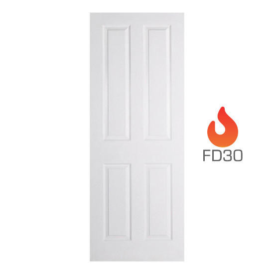 4P Four Panel Textured White Primed Internal FD30 Fire Door
