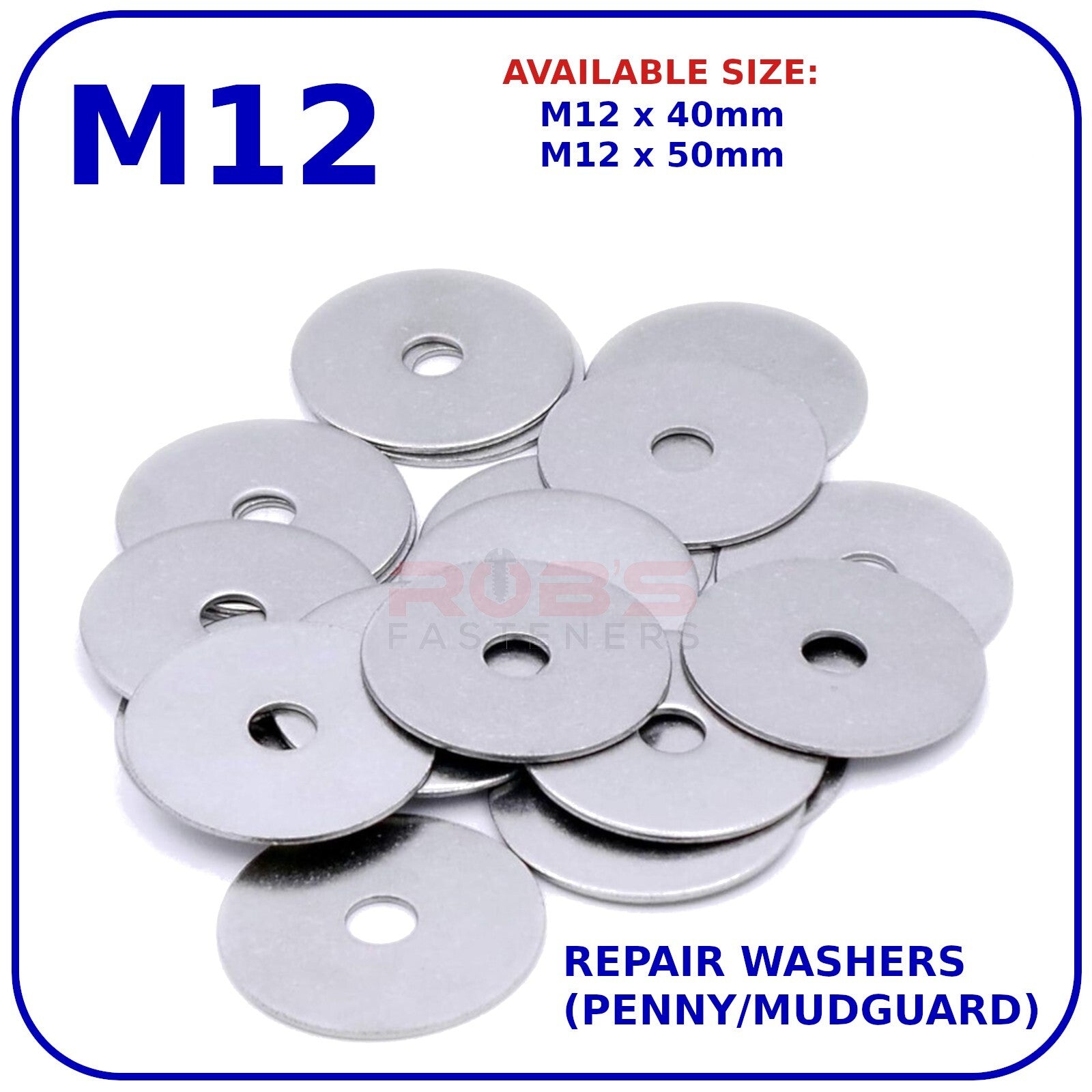 M12 REPAIR WASHERS PENNY MUDGUARD LARGE WIDE ZINC PLATED