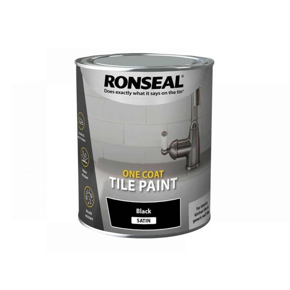 Ronseal 39374 One Coat Tile Paint Black Satin 750Ml