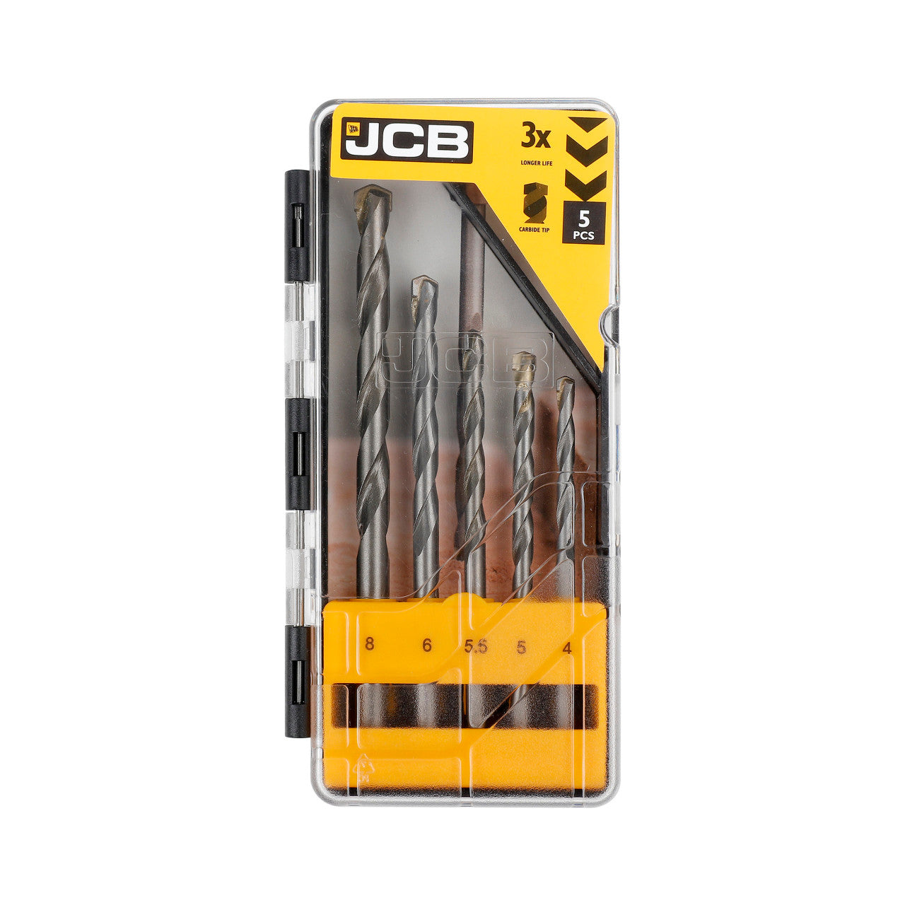 JCB 5 Piece Masonry Drill Bit, Solid Steel, Carbide Tip | 5055803301125