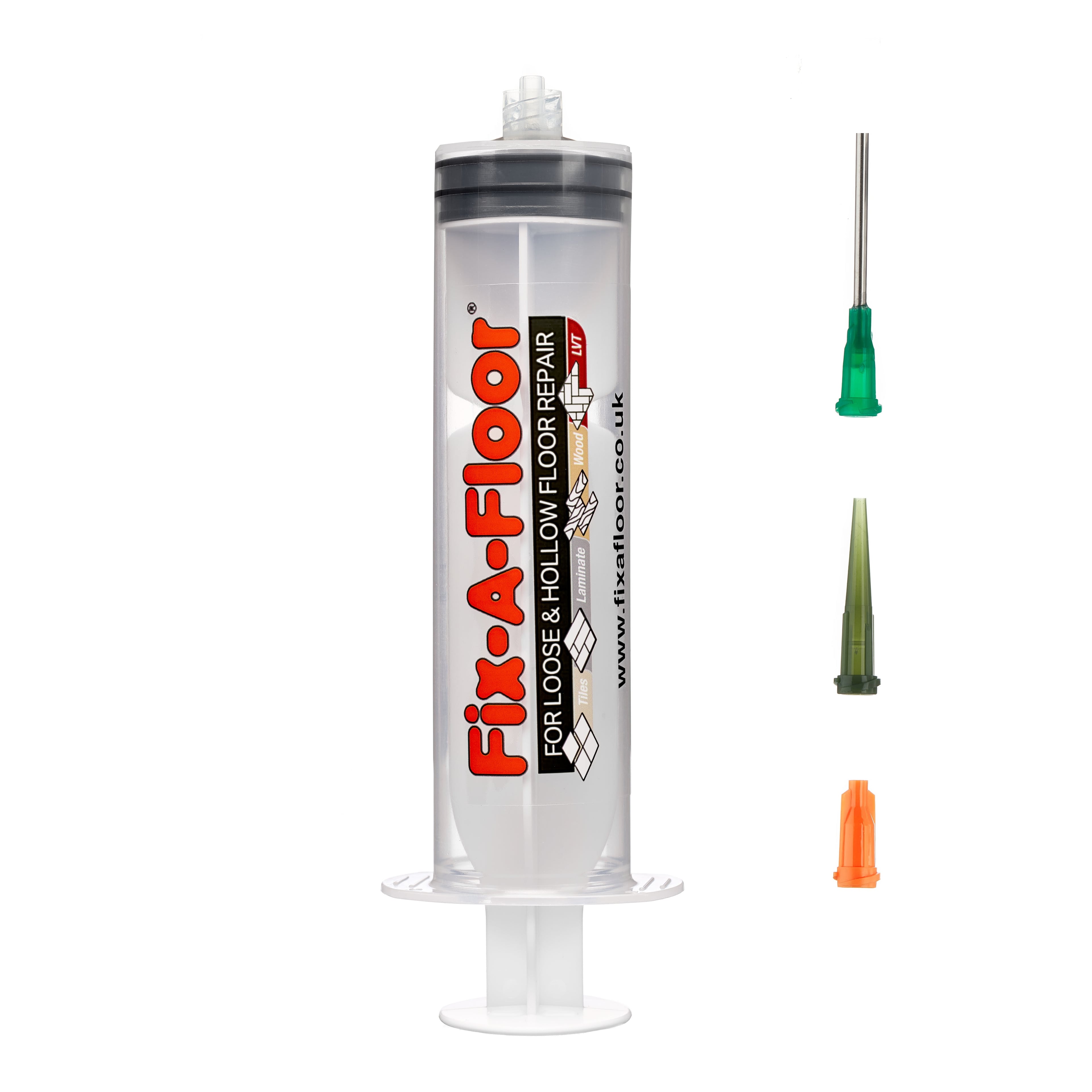 Fix-A-Floor 60ml Syringe Kit with flat stainless steel needles, Plastic applicator & Sealing Caps - Ideal for areas with Thin grout-lines (Adhesive Not Included)