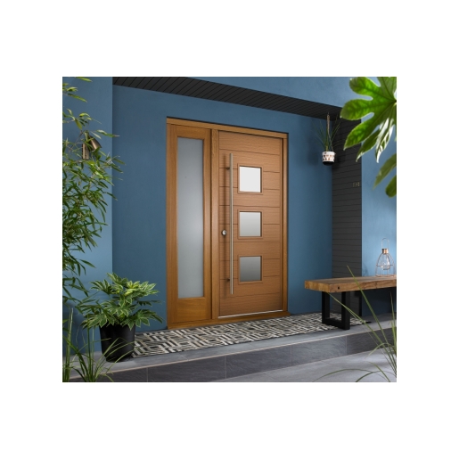 Malmo External Oak Veneer Door 1981 x 838 x 44mm and Frame with Side Light 457mm Reversible