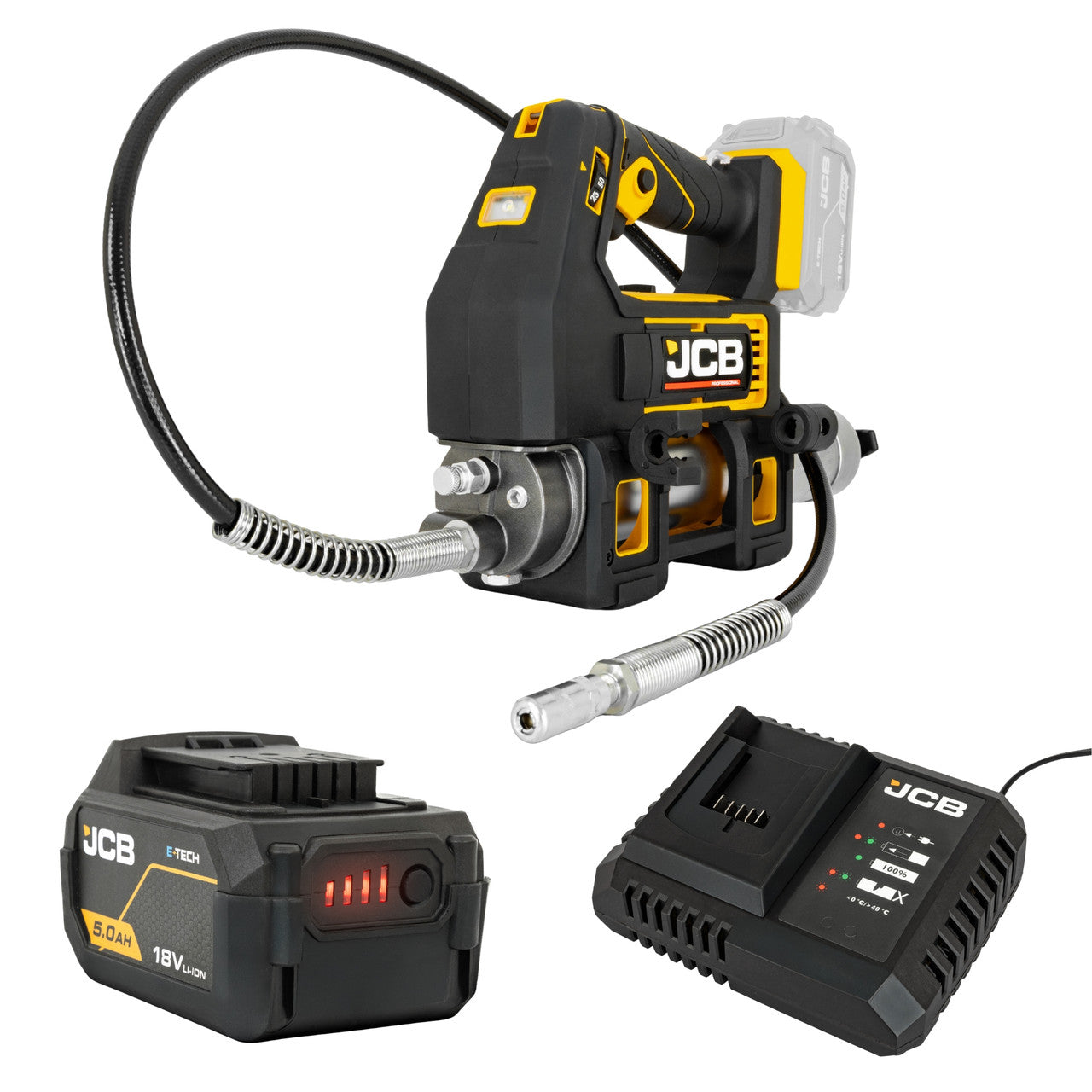 JCB Pro 18V Grease Gun Kit with 5.0Ah Battery & 9A Super Fast Charger | JCB-18PGG-VS-5