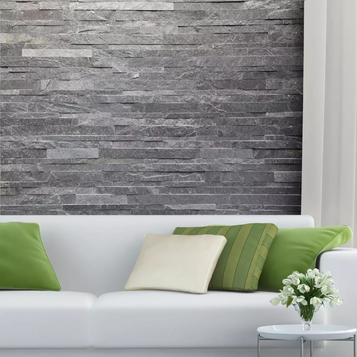 Split Face Black Natural Stone Wall Cladding 15x60cm