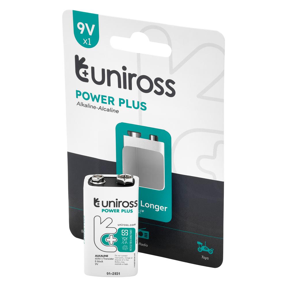 Uniross 6Lr61 9V Power Plus Alkaline Battery Pk 1 21696