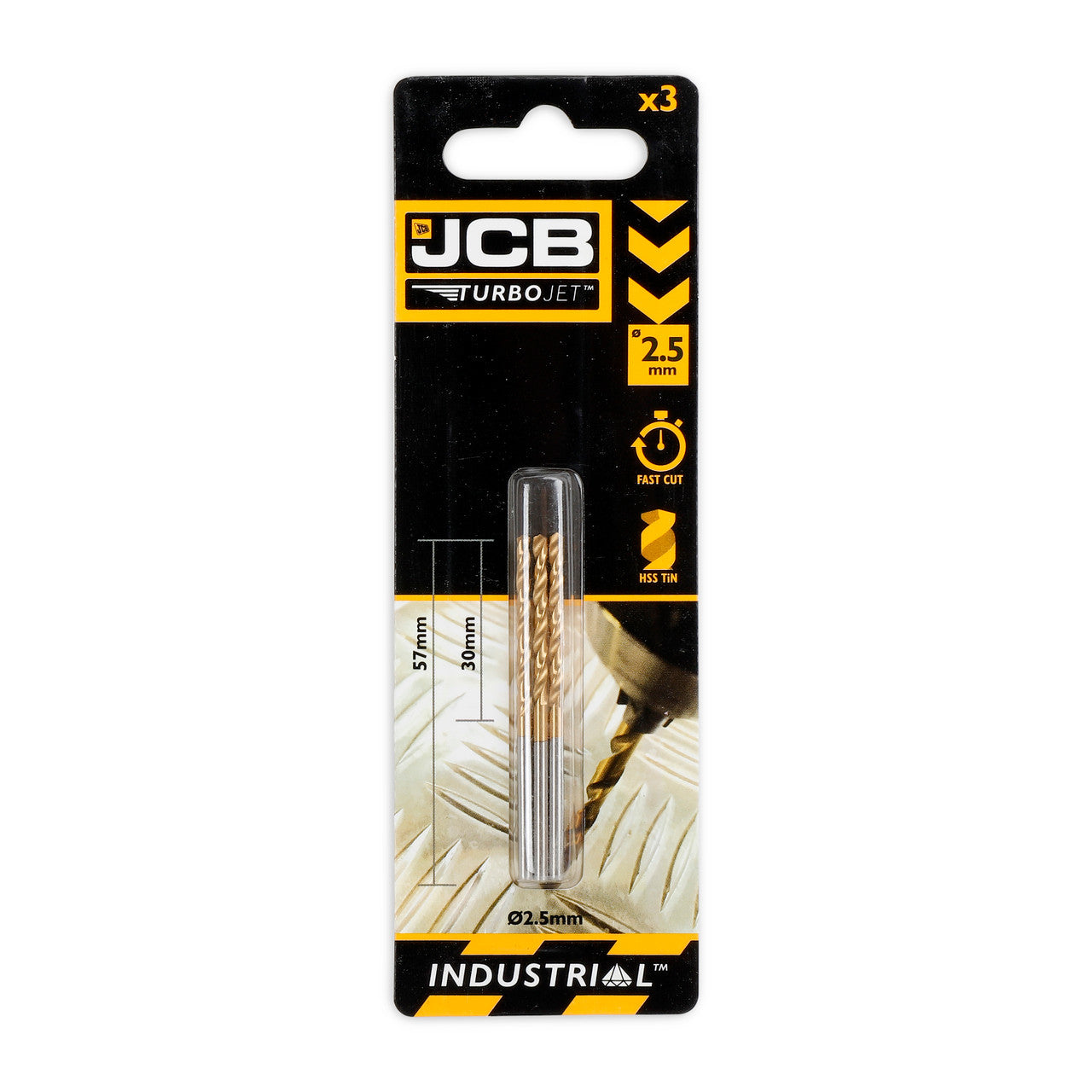 JCB 2.5 x 57mm 7 Point HSS Drill Bit Set , Set of 3 TurboJet | 5055803318673