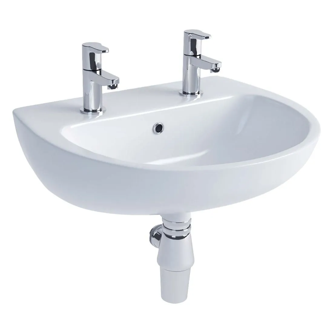 Atlas Pro Cloakroom Basin 46Cm 2 Tap Hole White