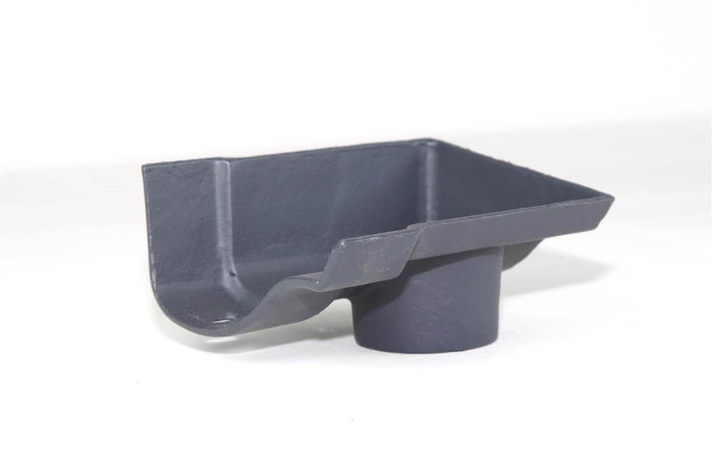 Cast Iron Ogee Gutter Right Hand Stopend Outlet - 100mm for 65mm Downpipe Primed