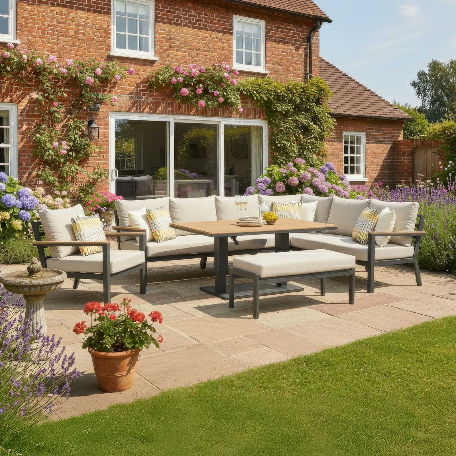 Nova - Heidi Right Hand Corner Sofa Lounge Dining Set with Rectangular Rising Table