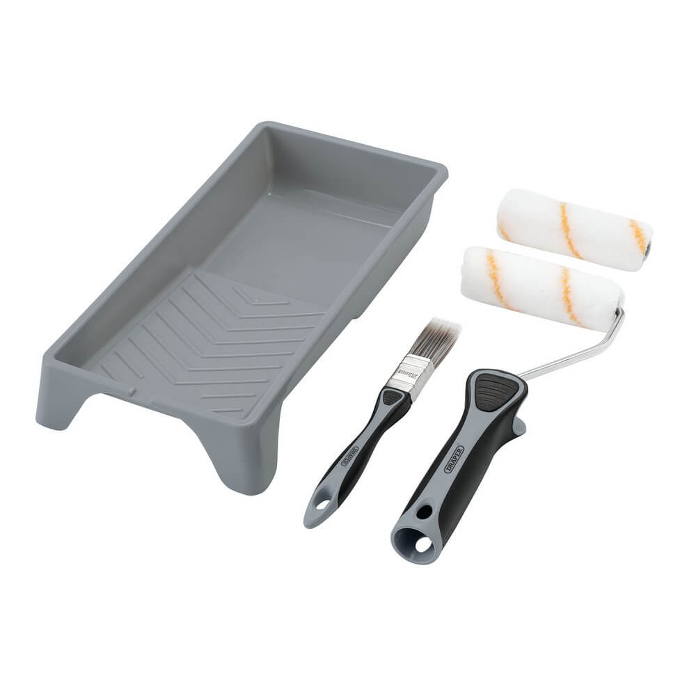 Draper Medium Pile Polyester Paint Roller And Brush Set With Soft Grip (5 Piece) Pk 1 20796