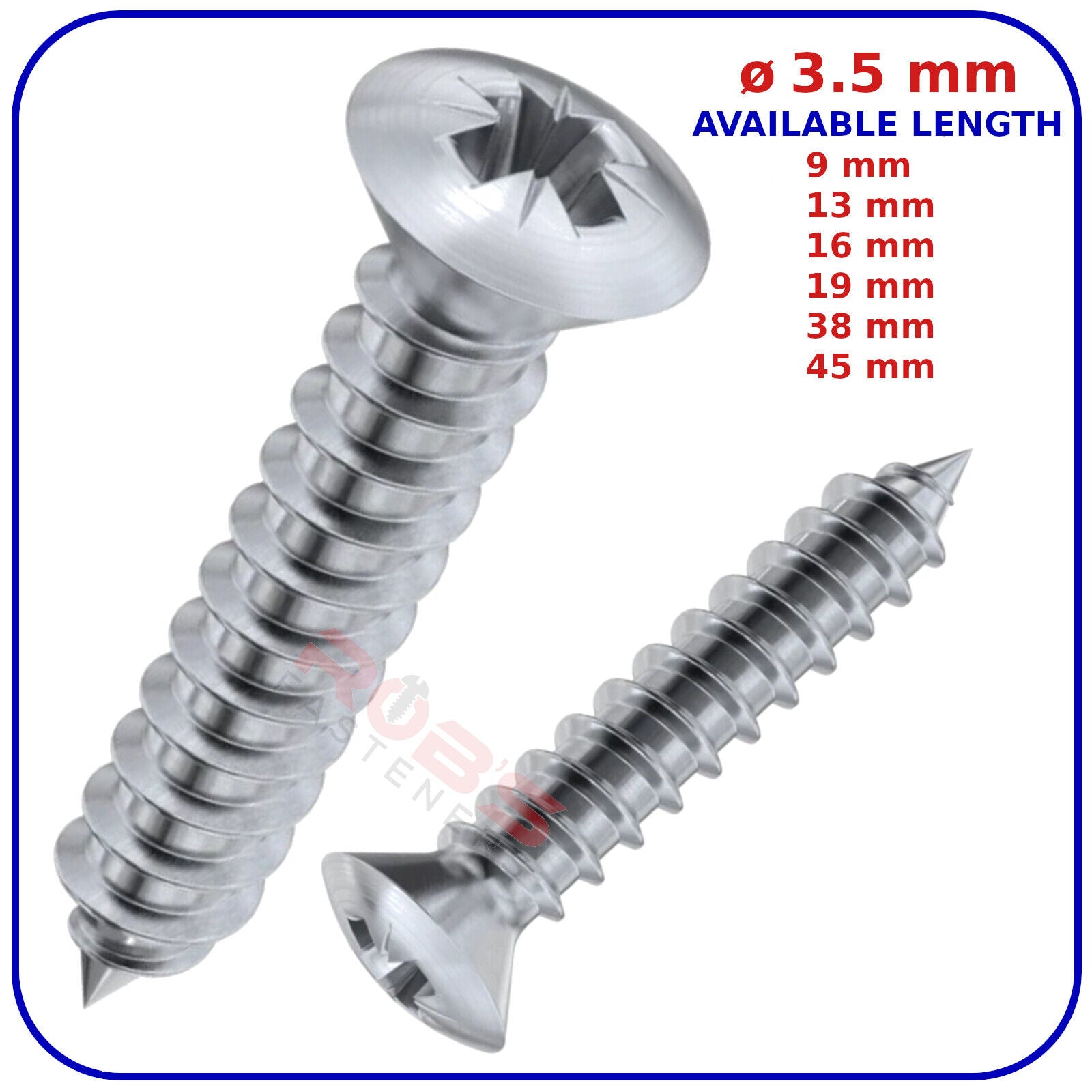 ø 3.5mm SELF TAPPING SCREWS RAISED COUNTERSUNK HEAD POZI ZINC PLATED