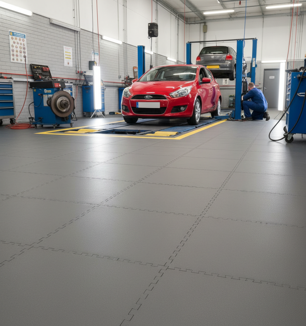 MOT Workshop Floor Tiles - Oil-Resistant Surface