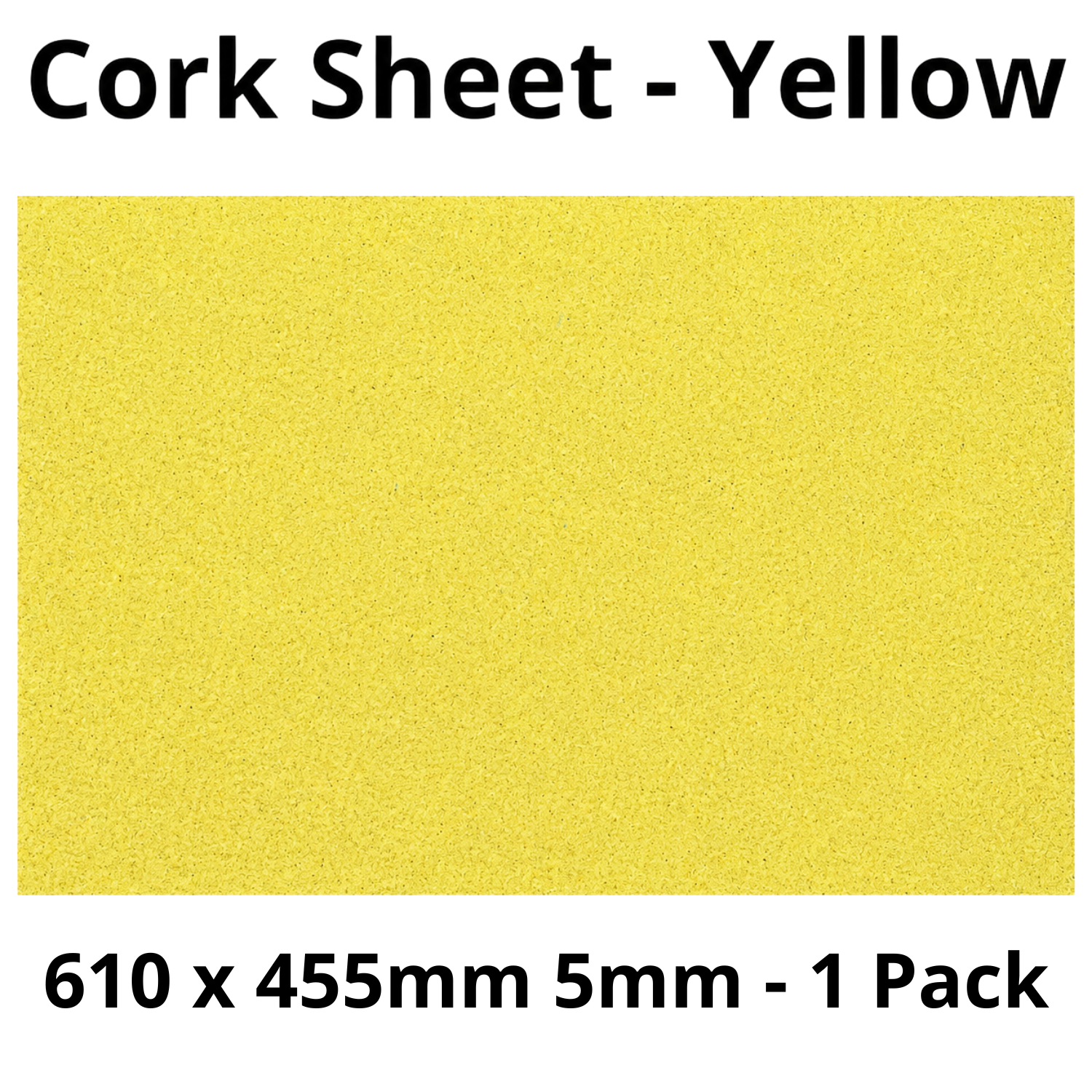 Cork Sheet - 610 x 455mm - 5mm - Decor and DIY - Pack of 1 - Self-adhesive, peel and stick - Yellow