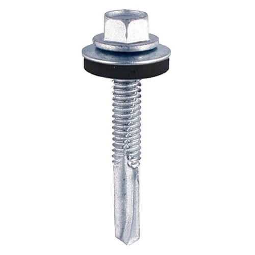 12G (5.5mm) x 32mm - Self Drilling Screw Hexagon Heavy Section with 16mm Bonded Washer - Bag of 20
