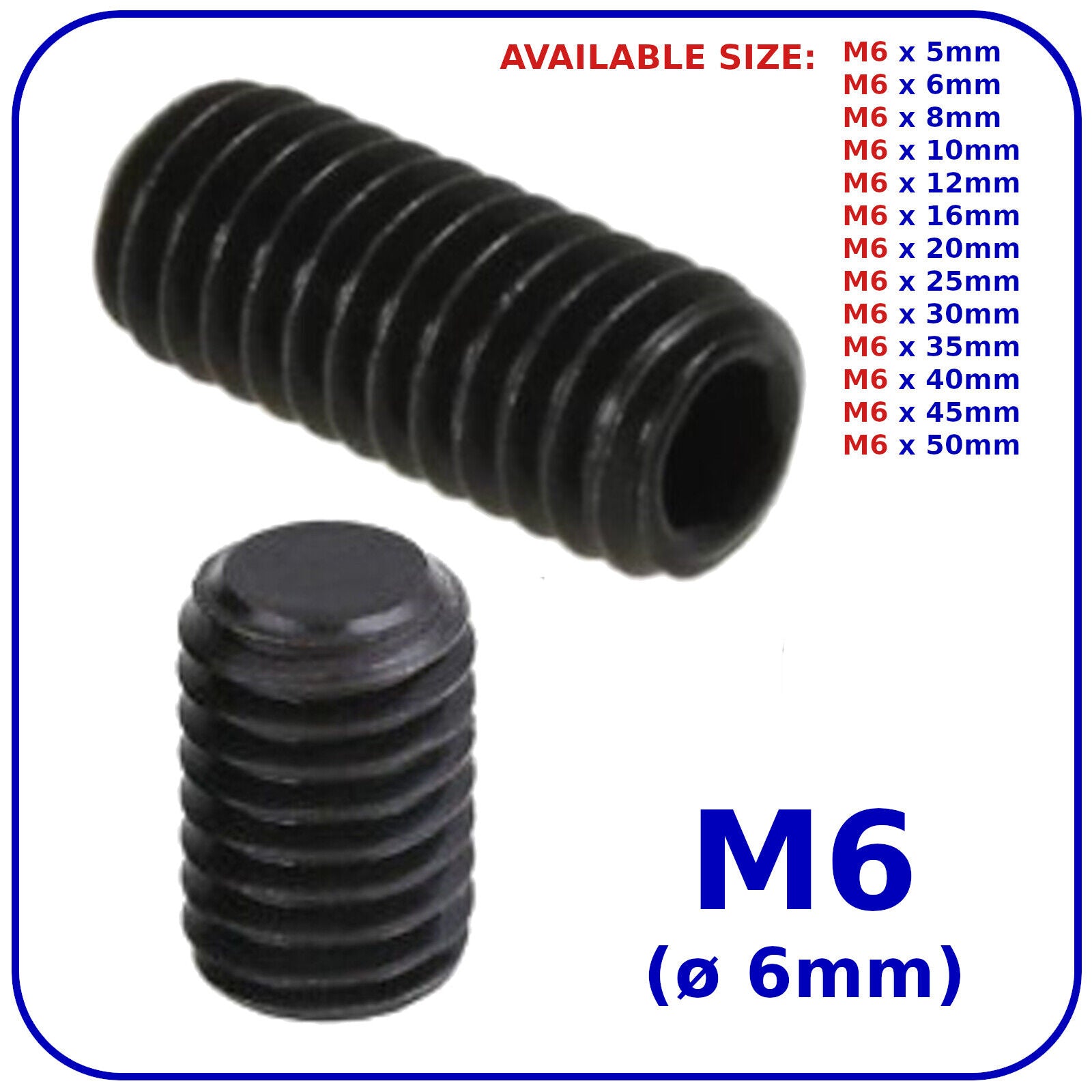 M6 (ø 6mm) SOCKET GRUB SCREWS FLAT END BLACK DIN 913