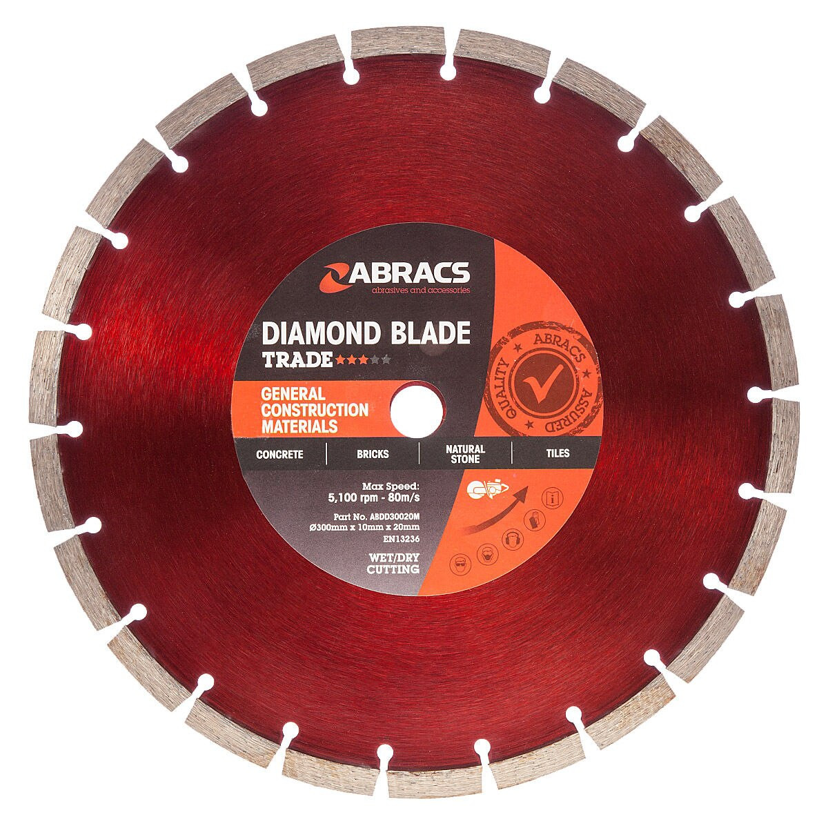 Abracs Abdd30020M Diamond Blade General Purpose 300Mm X 10Mm X 20Mm