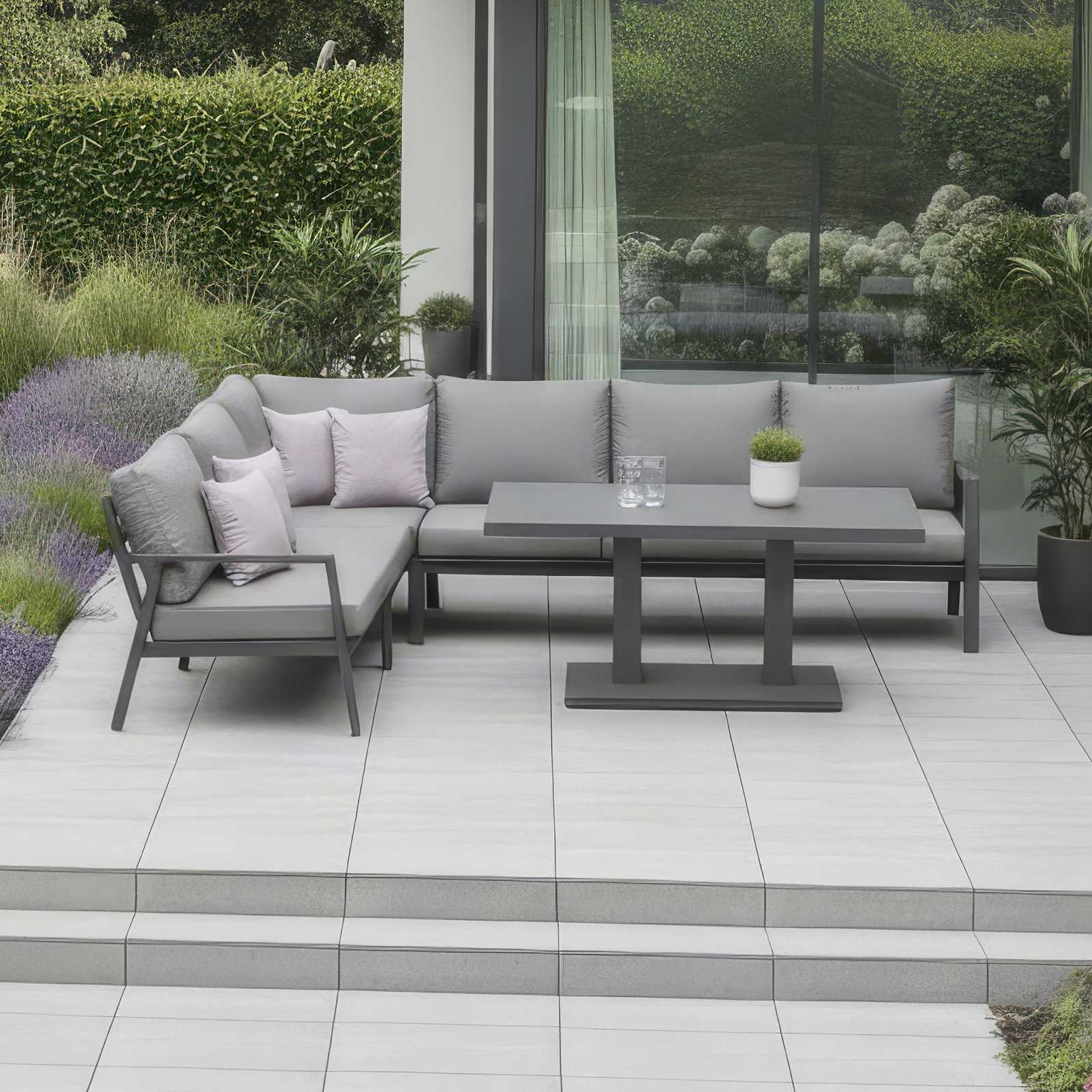 Nova - Phoenix L-Shaped Corner Sofa Lounge Dining Set with Extending Rising Table - Grey