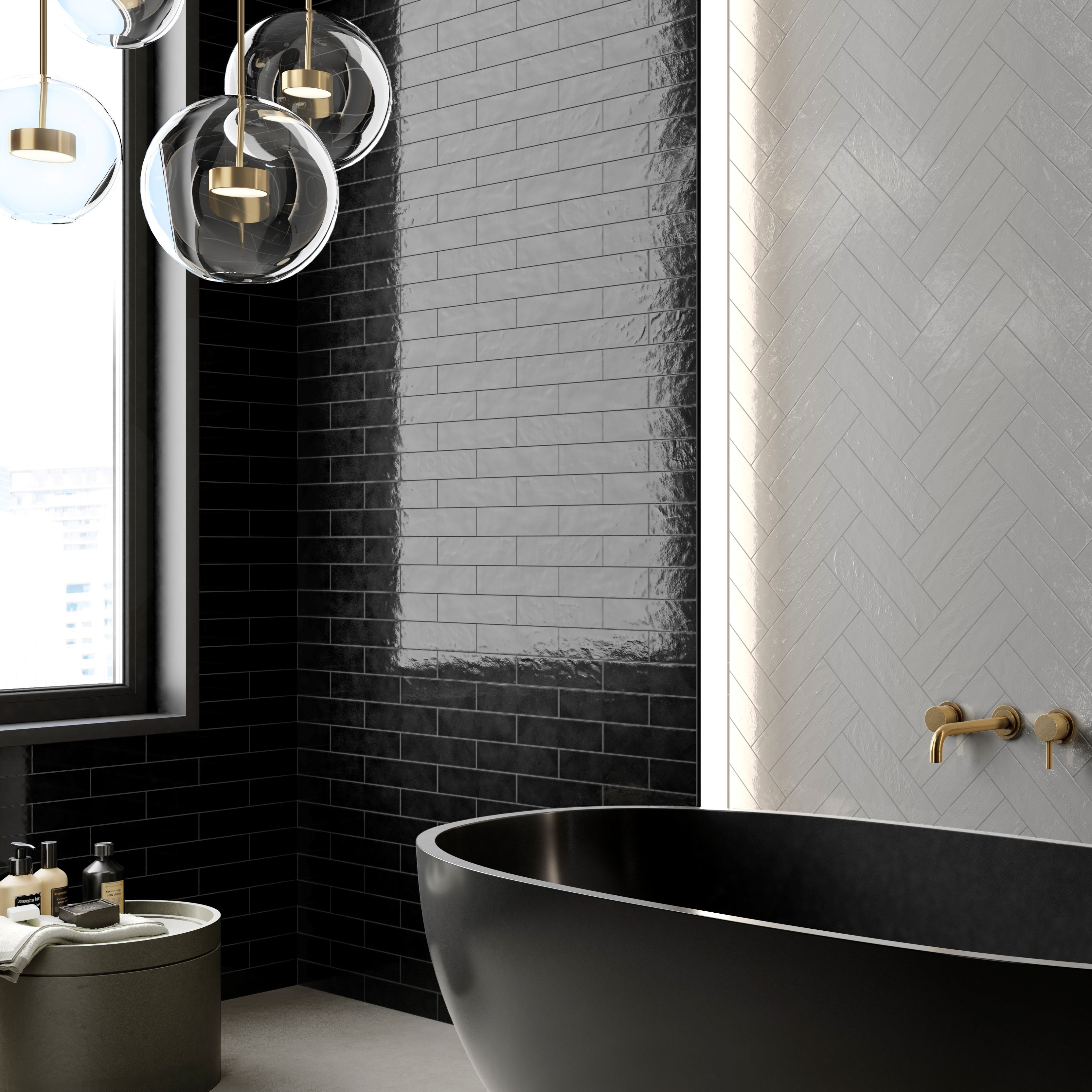 6m² Job Lot | Skyline Black Glass Effect Wall Tile 6x25cm
