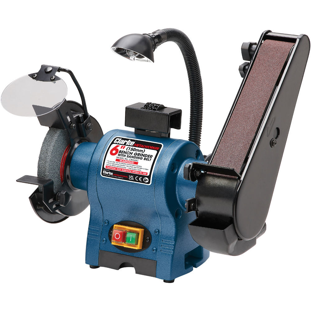 Clarke CBG6SC 6 Bench Grinder with Sanding Belt & Lamp (250W)"