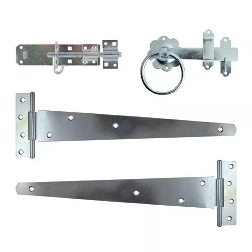 Side Gate Ironmongery Set: Tee-Hinges, Bolt & Latch - BZP