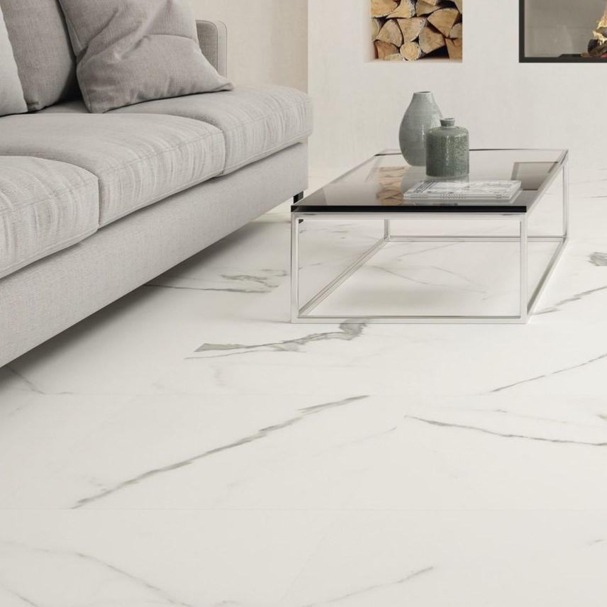 Carrara White Marble Effect Matt Floor Tile 60x60cm