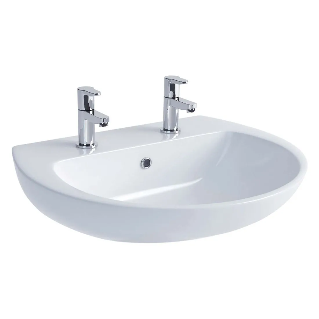 Atlas Pro Basin 50Cm 2 Tap Hole White