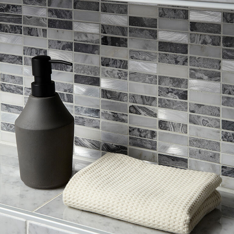 Creswell Grey Stone & Metal Mix Linear Mosaic 15x48mm