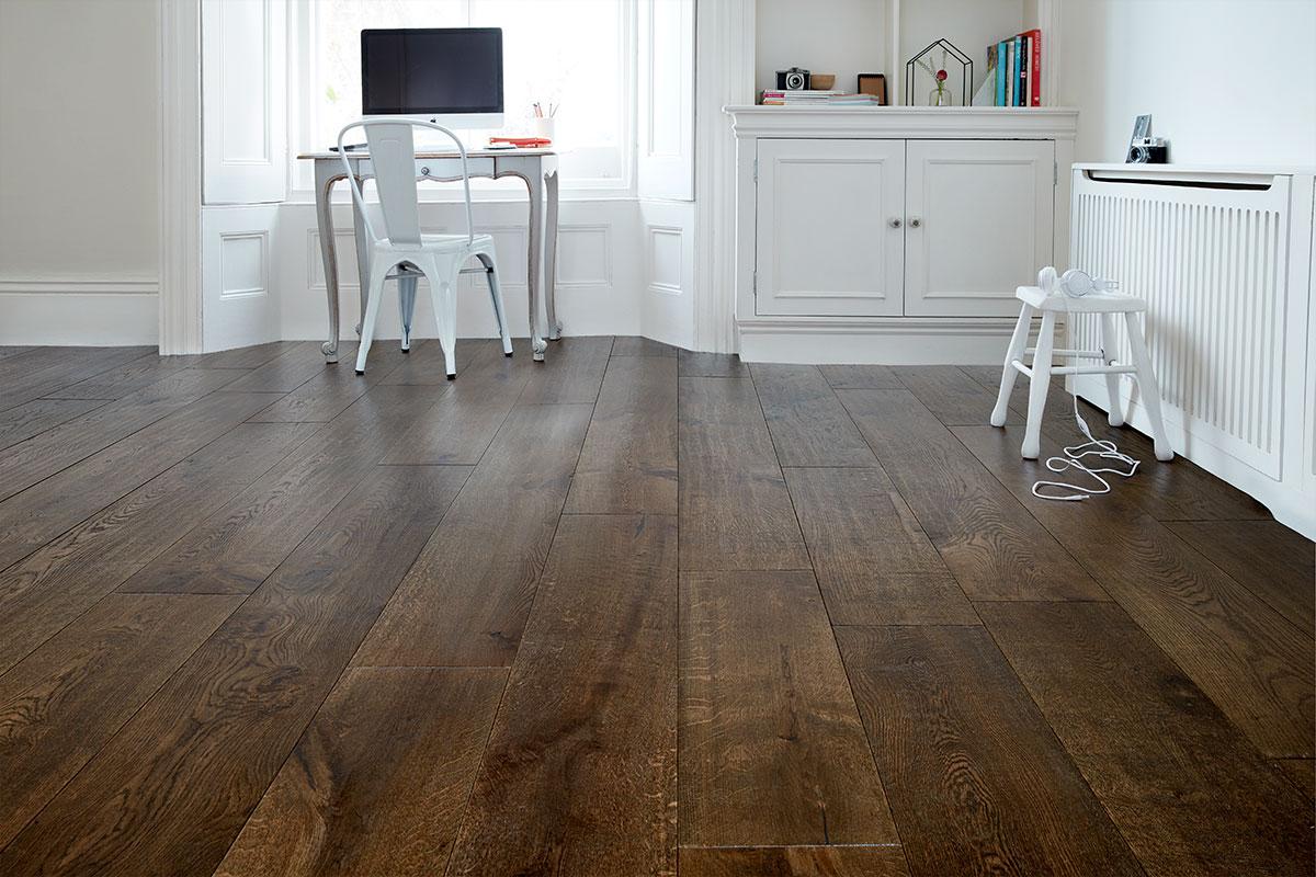 Galleria Professional Engineered European Rustic Oak Flooring 14mm x 190mm Deep Forest Brown Brown Lacquered