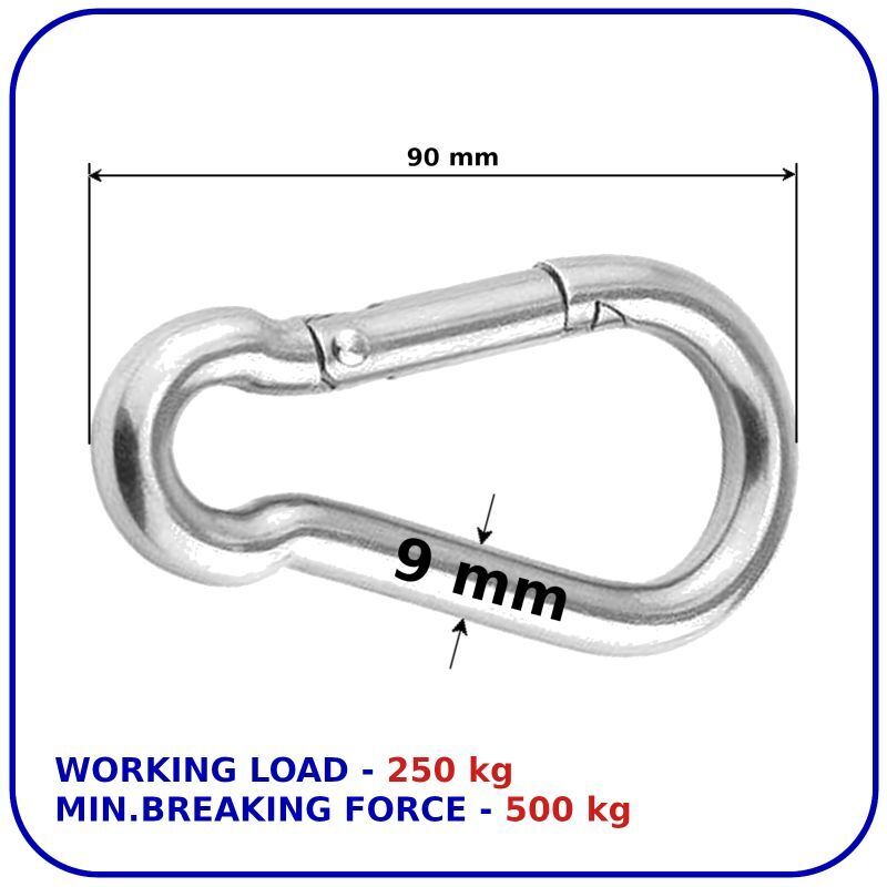 Carabiner Clip 4,5,6,7,8,9,10mm Locking Snap Hook Spring Loaded Galvanised Steel