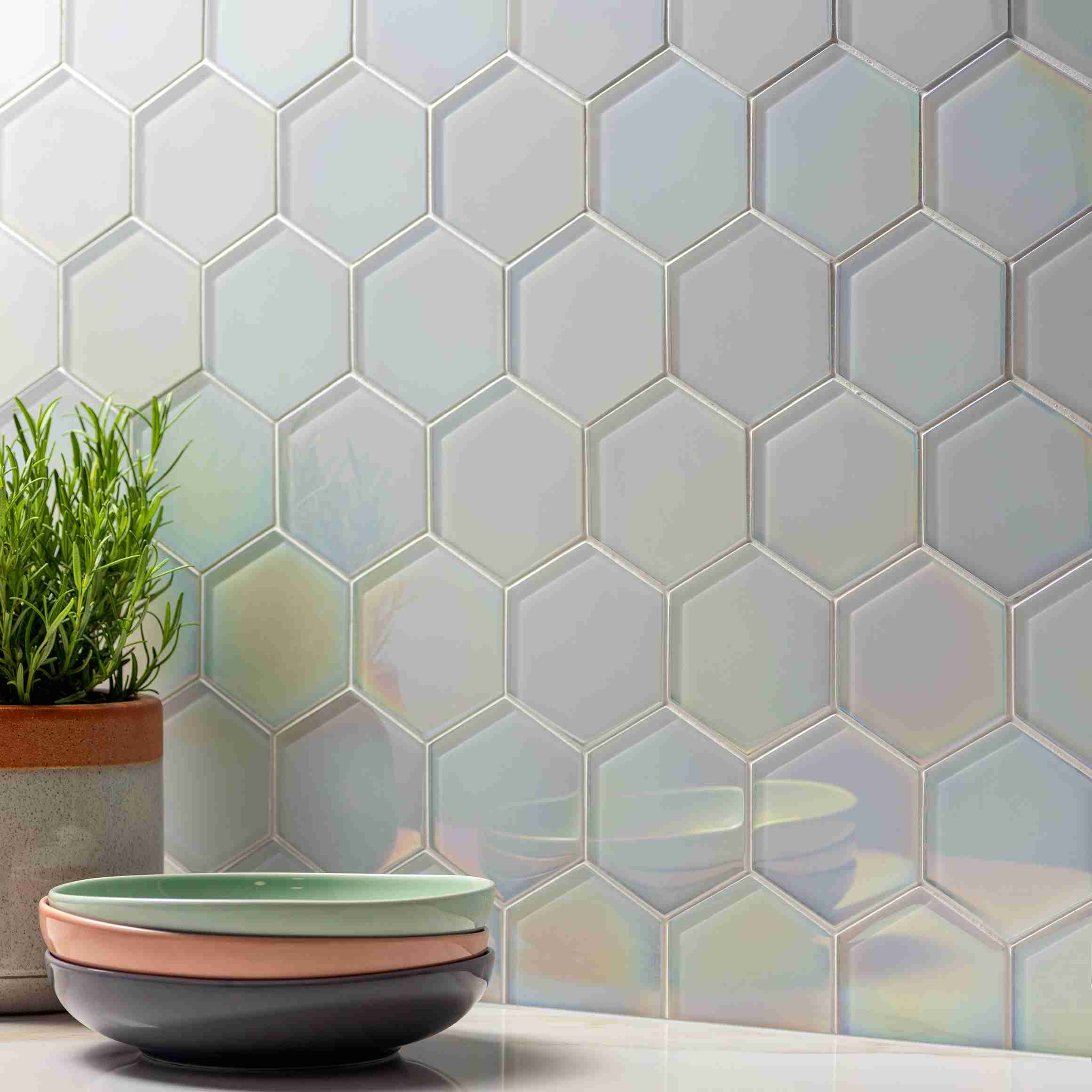 Original Style Glassworks Futura Dichroic Textured Hexagon Mosaic Tile 30x30cm
