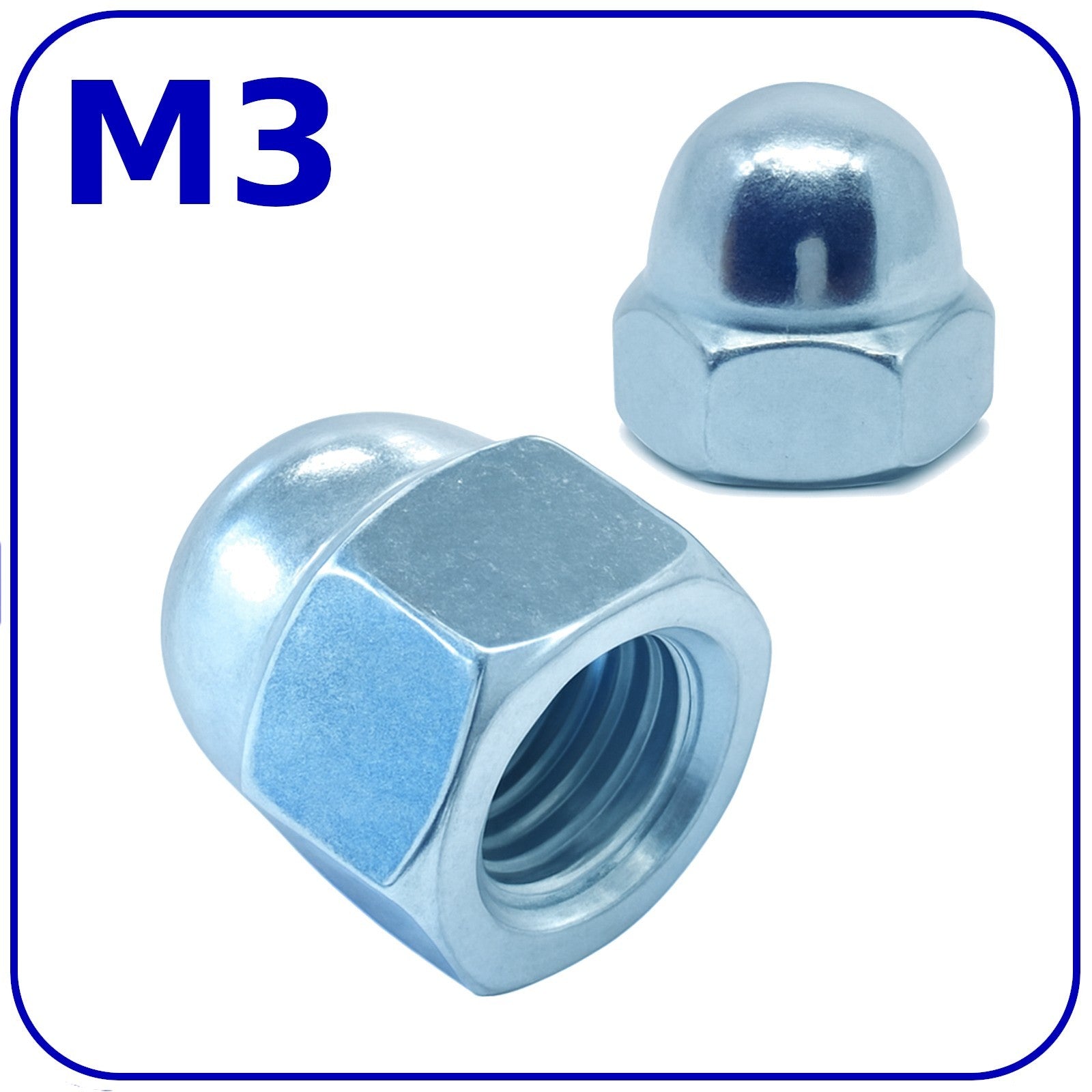 M3 Dome Acorn Cap Nuts Zinc Plated Steel DIN 1587 0.5mm Pitch