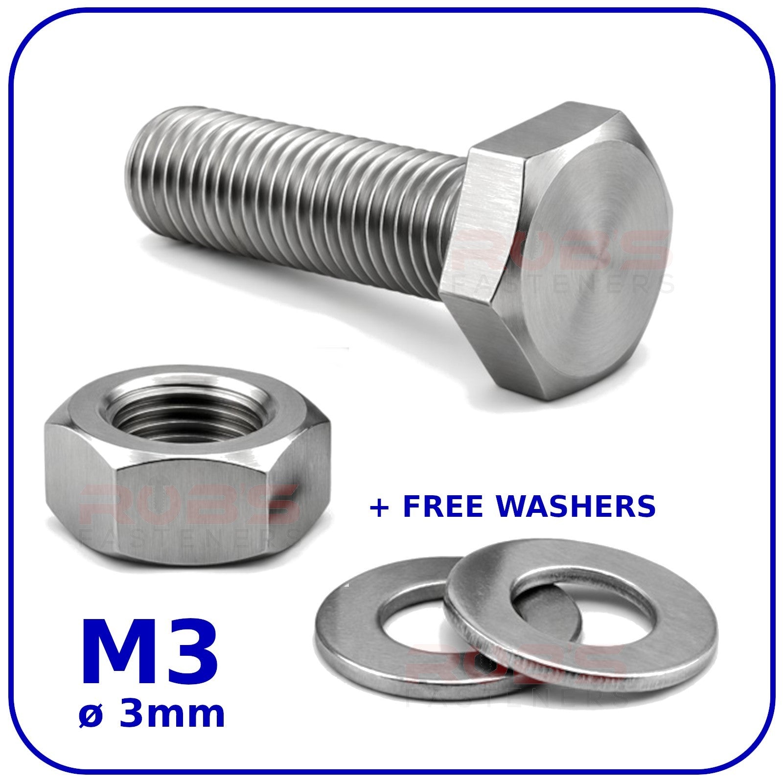 M3 Hex Head Set Screws Bolts Nuts and Washers Zinc Plated Fully Threaded DIN 933