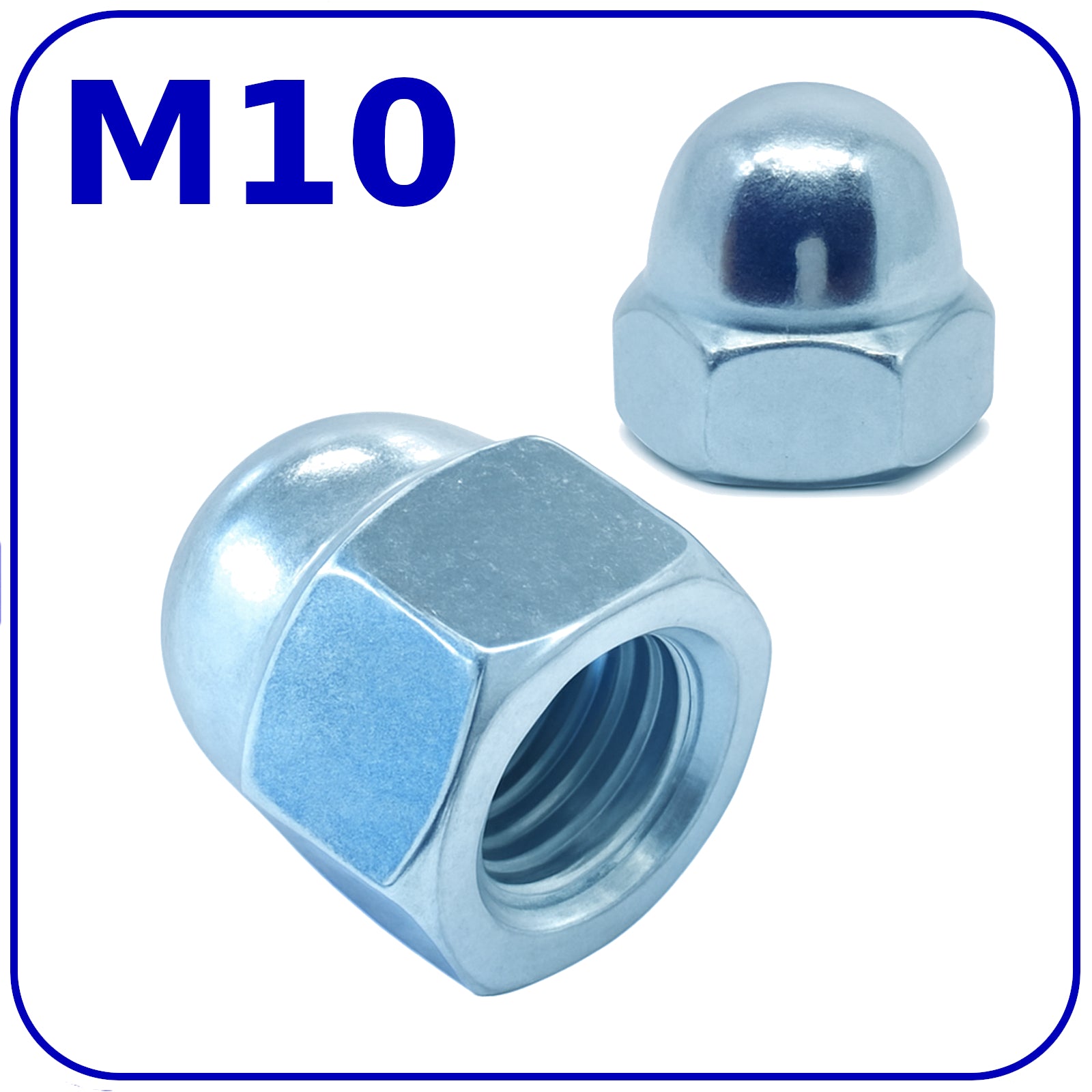 M10 Dome Acorn Cap Nuts Zinc Plated Steel DIN 1587 1.5mm Pitch