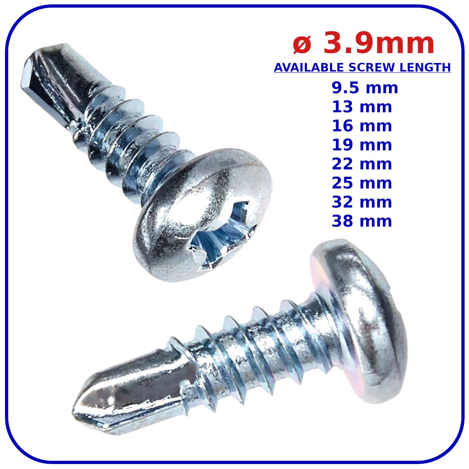 ø 3.9 mm Self Drilling Screws Pan Head Zinc Plated DIN 7504