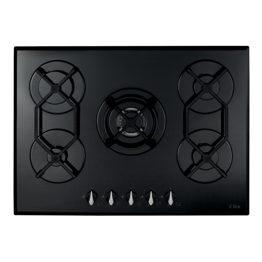 CDA HVG721BL 5 Burner Glass Gas Hob with Front Controls Black