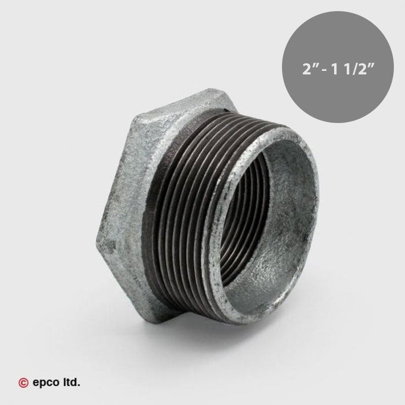 2" - 1 1/2" Galvanised Malleable Iron Threaded Reducing Bush