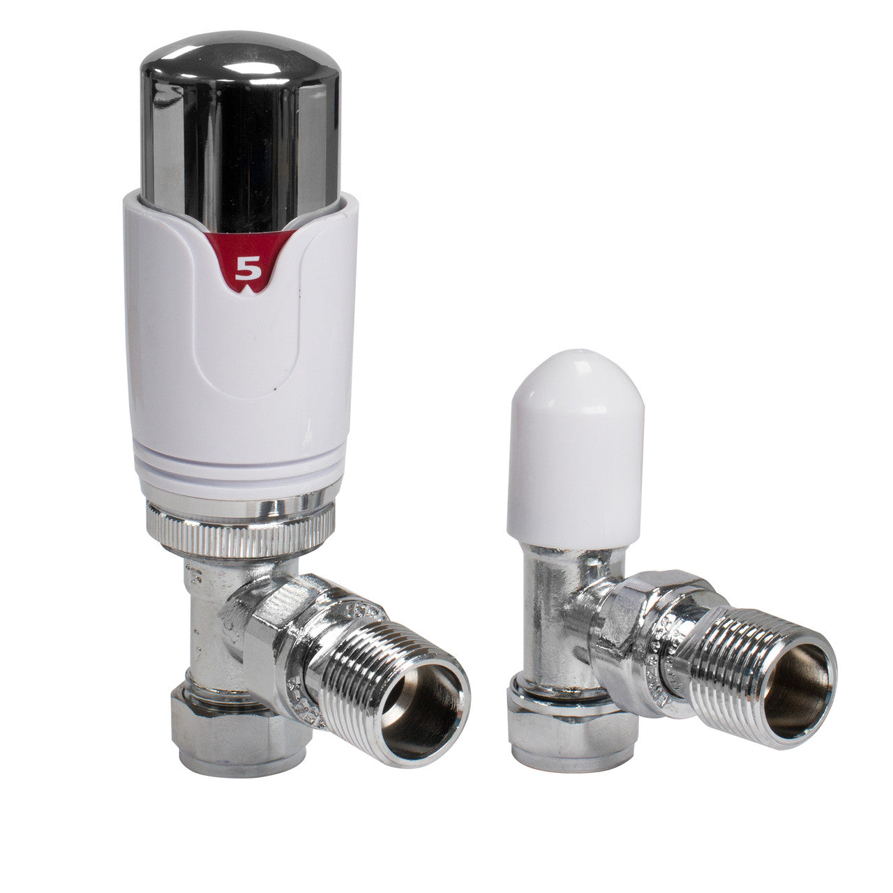 White Chrome Angled Thermostatic Radiator Valve Pack - 15mm