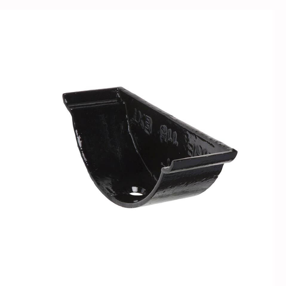 Cast Iron Beaded Half Round Gutter External Stopend - 115mm Black