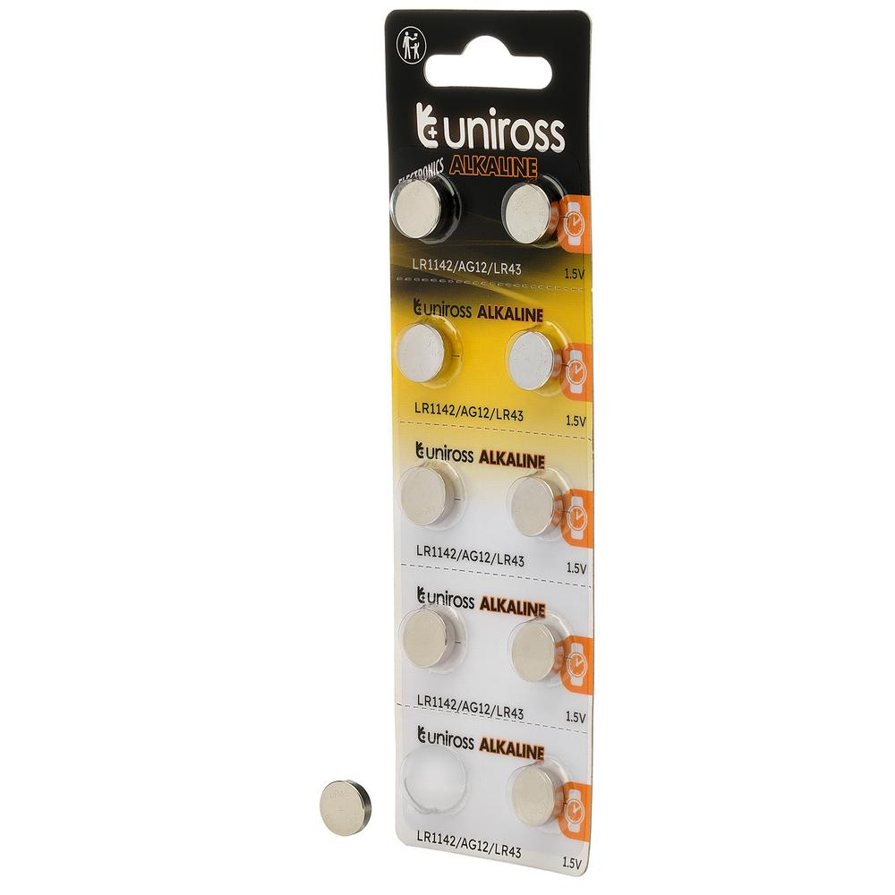 Uniross Akaline Coin Cells Lr44 Ag13 Batteries (Pack Of 10) Pk 1 21697