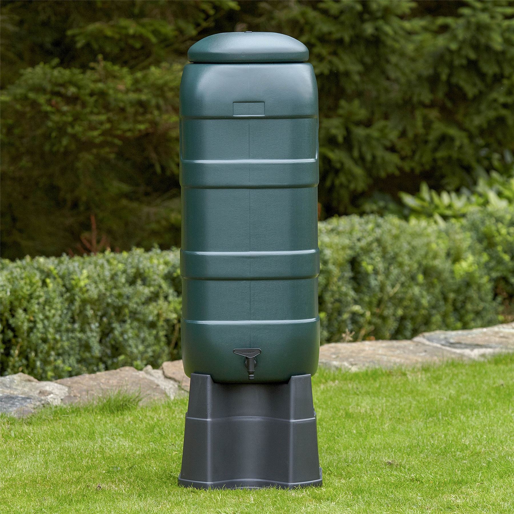 100L Green Recycled Plastic Garden Water Butt Kit – Base, Lid, Tap and Diverter Polypropylene Original Organics