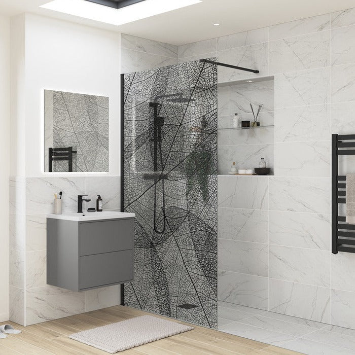 Wet Room Front Panel Black Leaf Design 1200mm